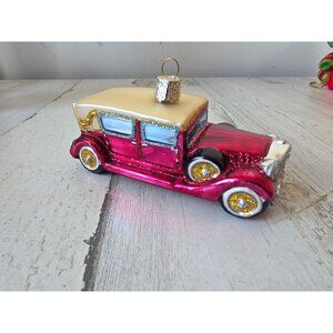 Vintage glitter automobile car ornament xmas tree red